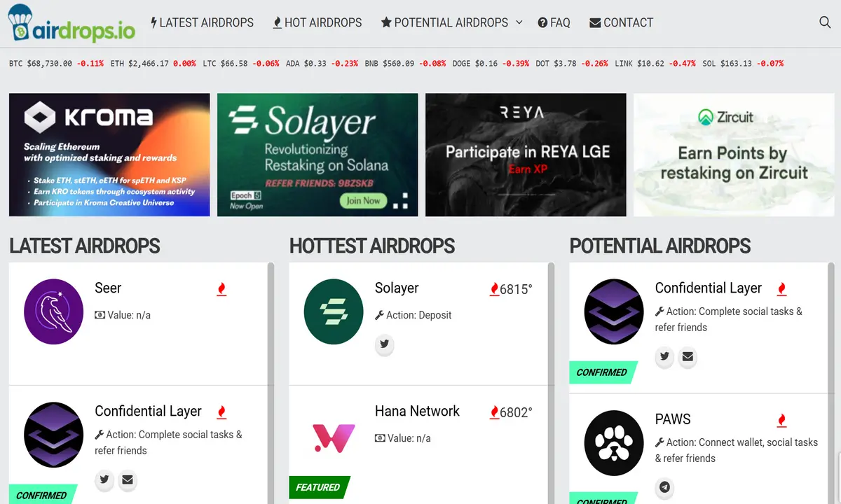 Airdrops.io – User-Friendly and Constantly Updated